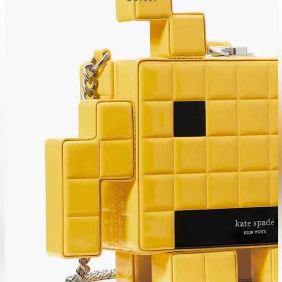 NWT Kate ♠️ Spade special edition SPACE INVADERS Yellow Pixelated Handbag - Picture 8 of 16